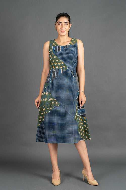 blue moss green Khadi Dress