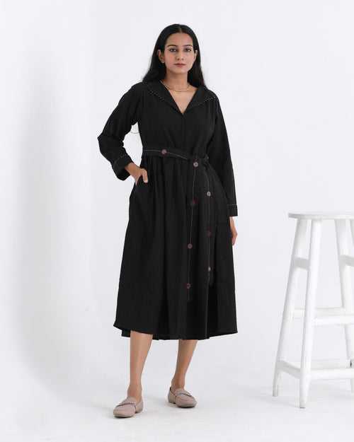 Sarah black pleat dress