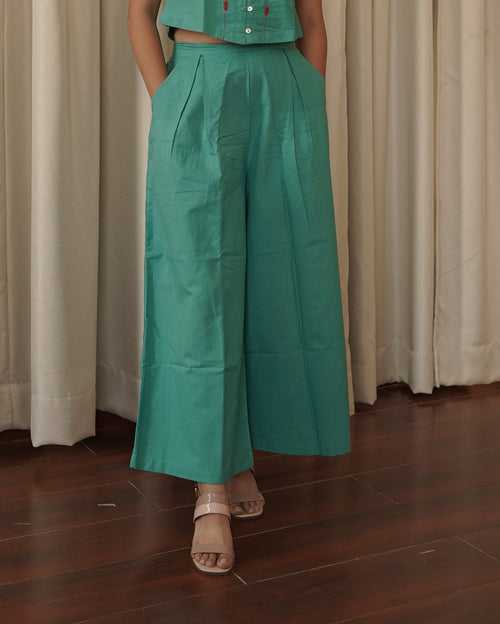 Green box pleat palazzo