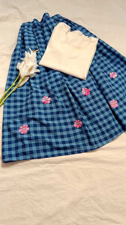 Blue embroidered skirt set