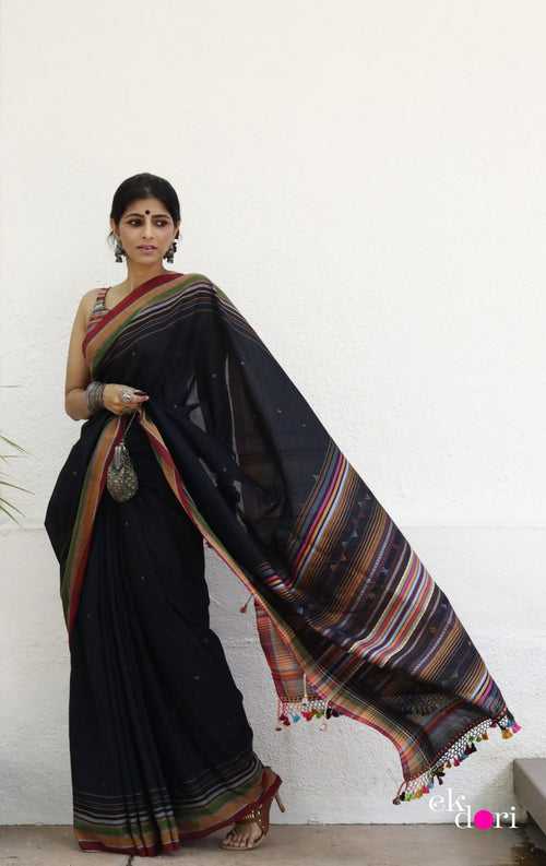 The Starry Night Bhujodi Saree : Pure Cotton Bhujodi Handloom Saree