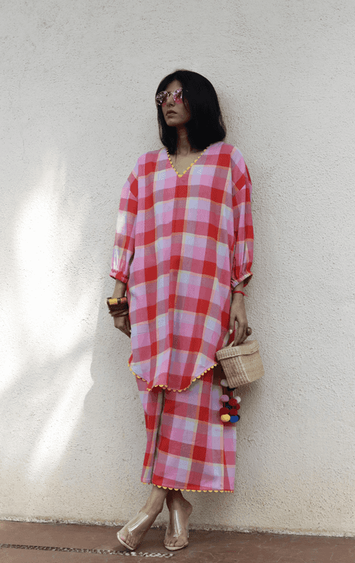 'Pink Play' Fun Checks Cotton Co-ord Set : Buy Palazzo Pant Kurta Cotton Co-ord Set