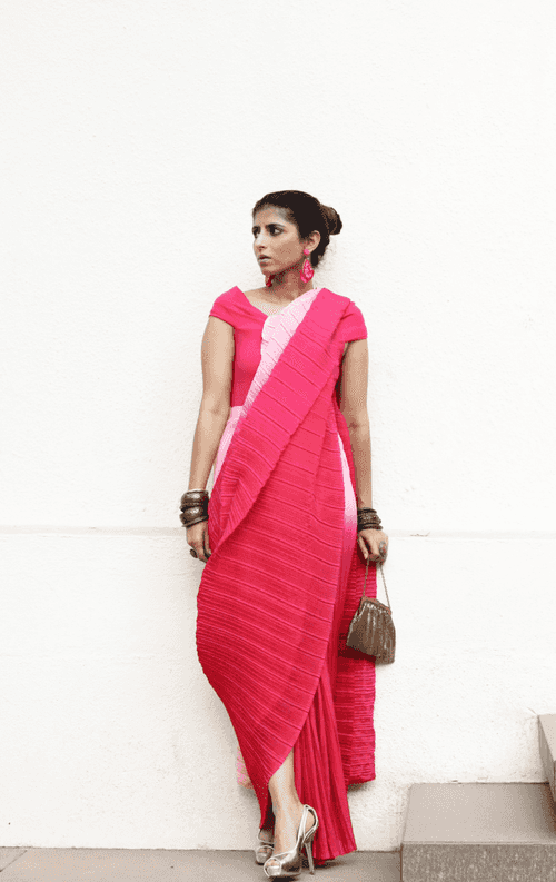'Candyfloss' Ready To Wear Draped Saree Skirt : Fun Modern Micropleated Quick Draped Saree