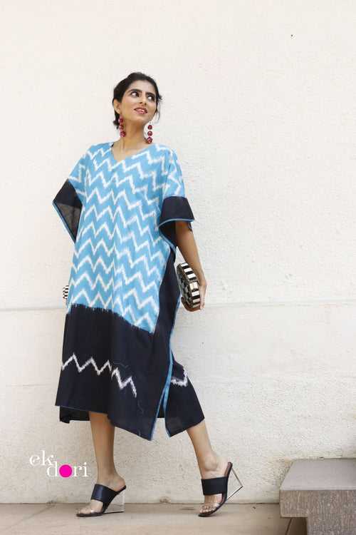 Lake Views Handloom Ikat Kaftan Kurta Dress