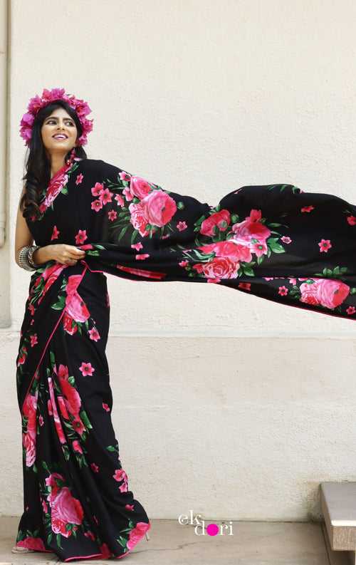 Midnight Blooms : Fun Under The Sun Saree Collection : Fun Printed Sarees For Summer