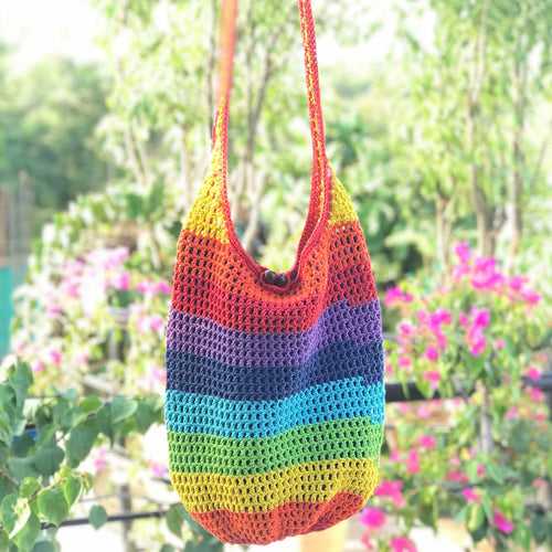 Crochet Rainbow Tote Bag