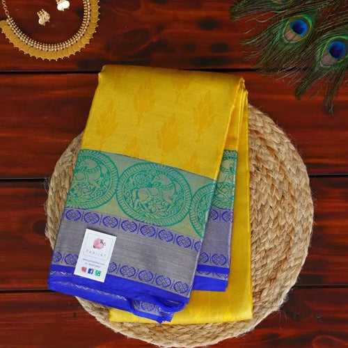 Bright Yellow Jacquard Silk Saree with Violet Zari Pallu PC6258