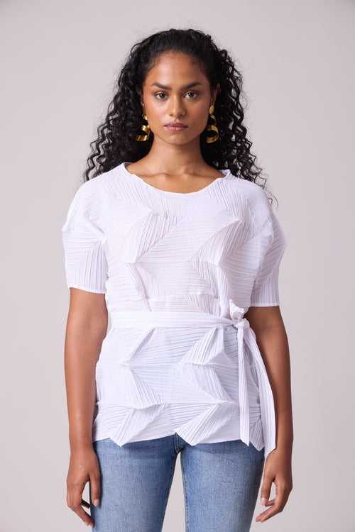 Gia 3D Pleated Top - White