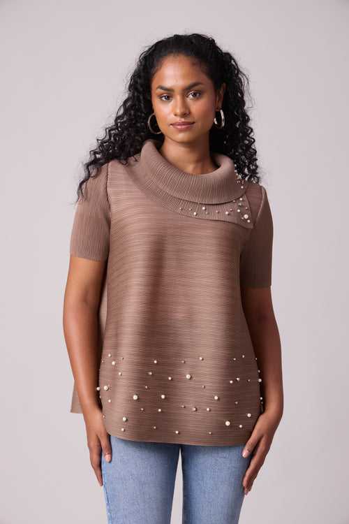 Hazel Pearled Top - Dark Taupe