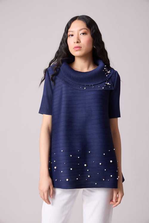 Hazel Pearled Top - Navy