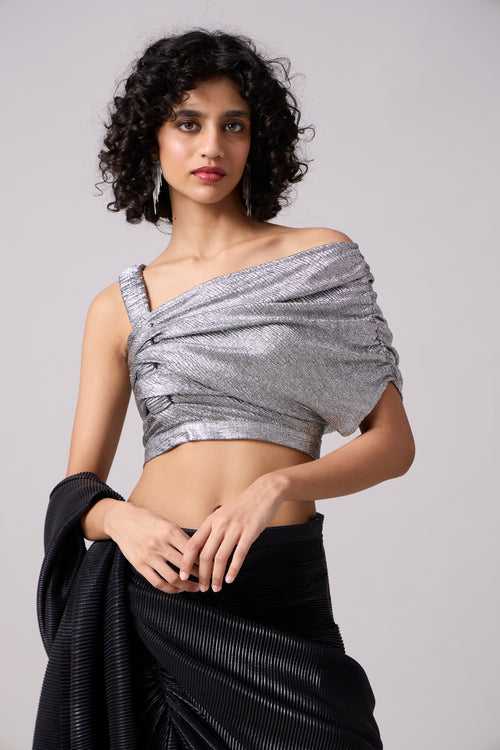 Arabella Crop Top - Textured Metallic Silver