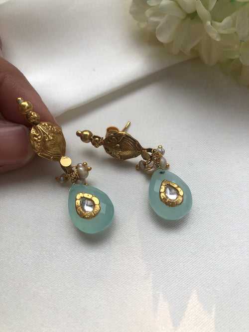 Antique polish earrings with aqua calcedony drops