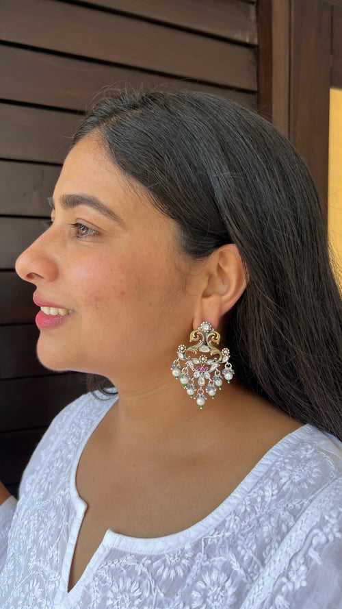 Dual polish earring: polki and pearls