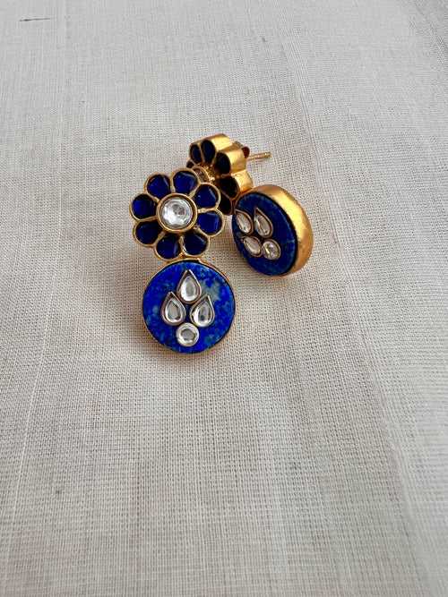 Gold polish kundan & blue stone inlay work earrings