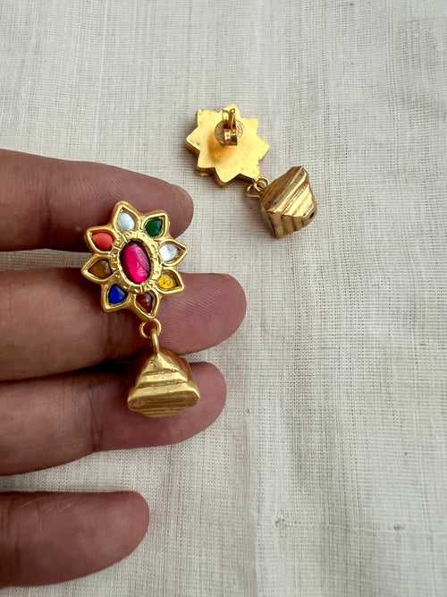 Gold polish navrathana earrings