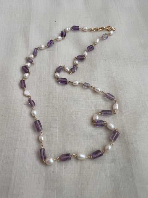 Gold polish pearls & amethyst bead chain