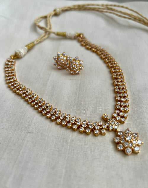 Gold polish zircon necklace & earrings, SET