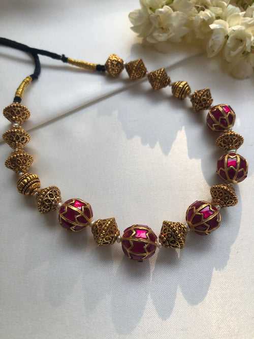 Kundan ruby and antique beads necklace (Made to order)
