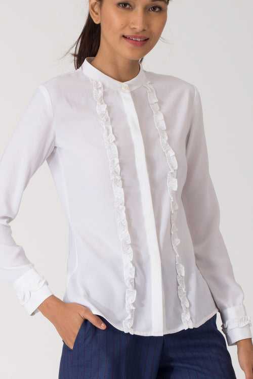 Moreno Ruffled Mandarin Collar Shirt