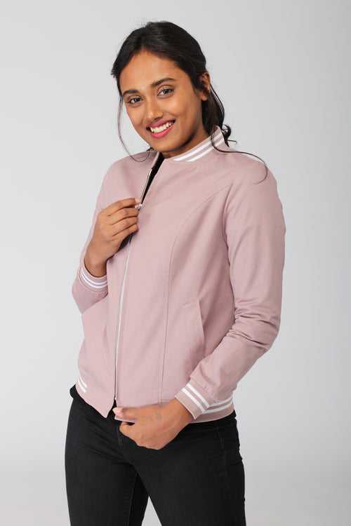 Smoky Pink Cotton Bomber Jacket