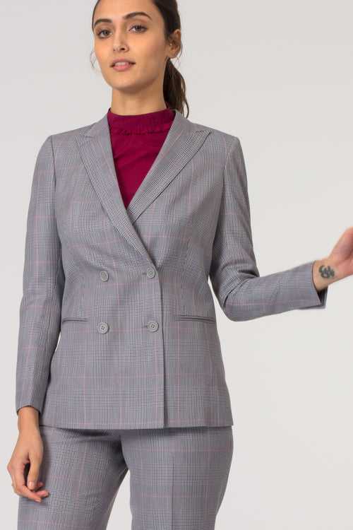 Glen Plaid Double Breasted Blazer with Trouser