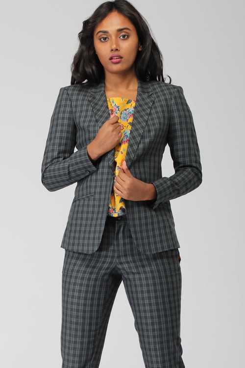 Green Plaid Cotton Blazer