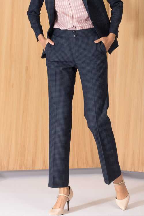 Blue Houndstooth Plaid Trousers