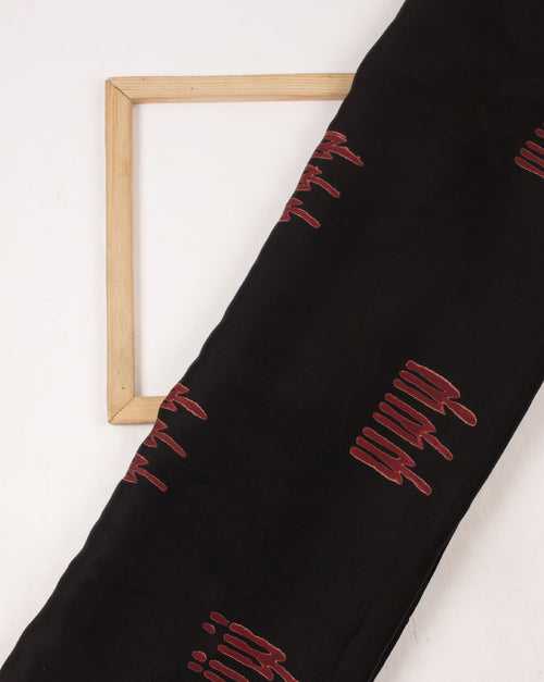 Black Red Geometric Monochrome Hand Block Modal Satin Fabric
