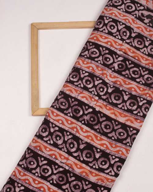 Brown Off-White Stripes Wax Batik Rayon Fabric