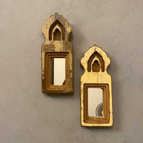 Antique Wooden Small Mirrors (Set of 2)