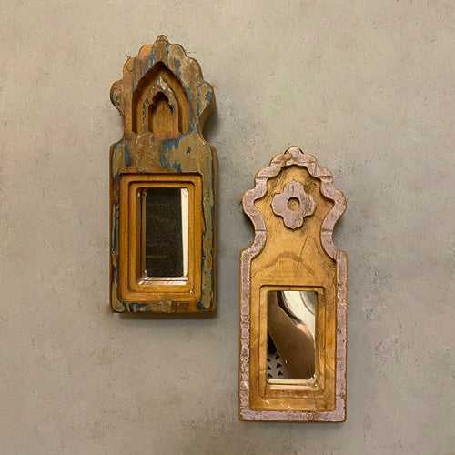 Antique Wooden Small Mirrors (Set of 2)