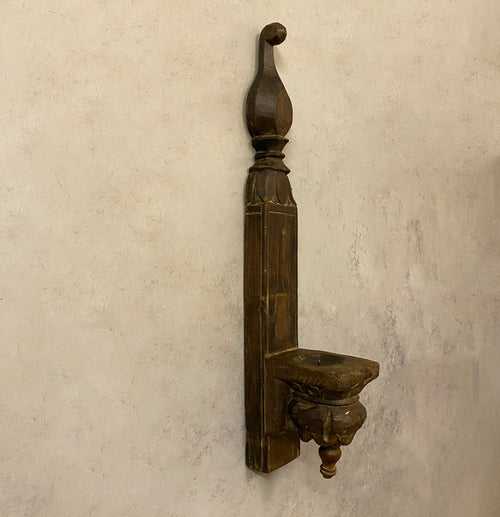 Antique Carved Wooden Candle Holder