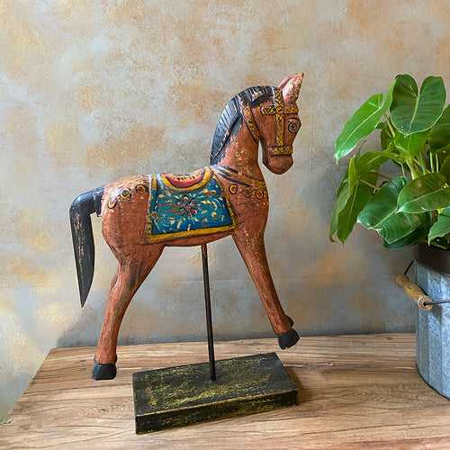Painted Wooden Horse on Stand