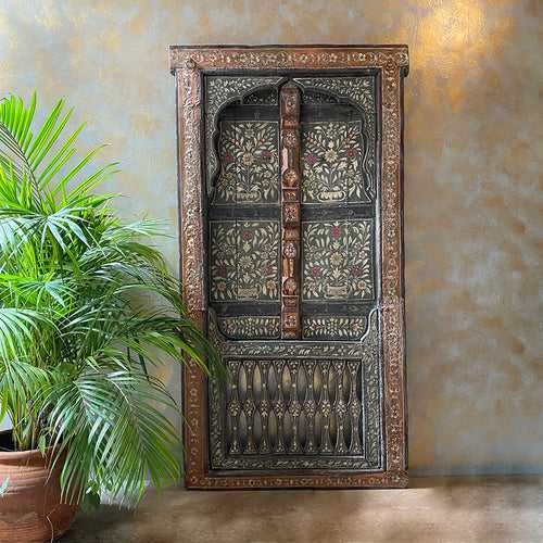 Floral Painted Antique Wooden Window/Panel