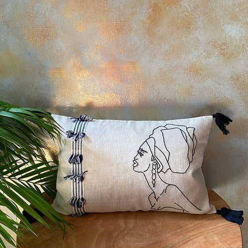 Embroidered Lady Cushion Cover