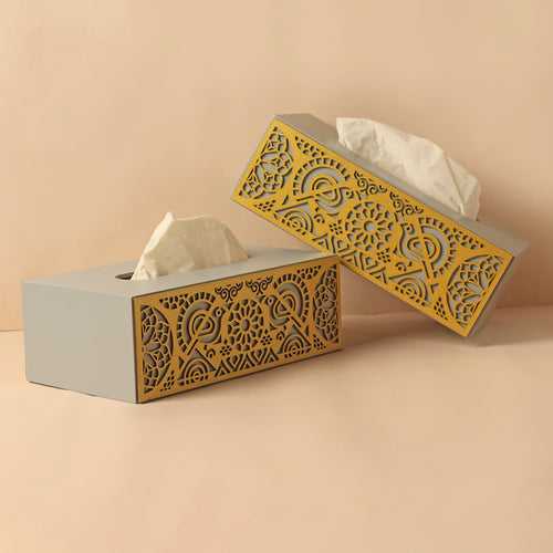 Cutwork Tissue Box: White Gold