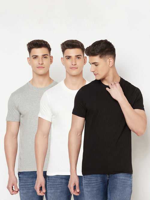 Men's Premium Cotton Tshirts  (Pack of 3- Grey, White, Black) - NITLON * TRUEREVO