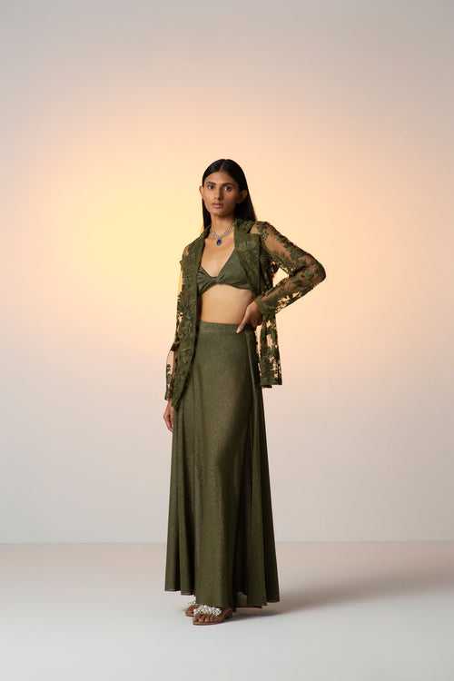 FULL BLOOM [ Lehenga Set / Olive ]