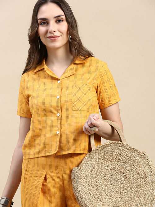 Crop Shirt Woven-Mustard