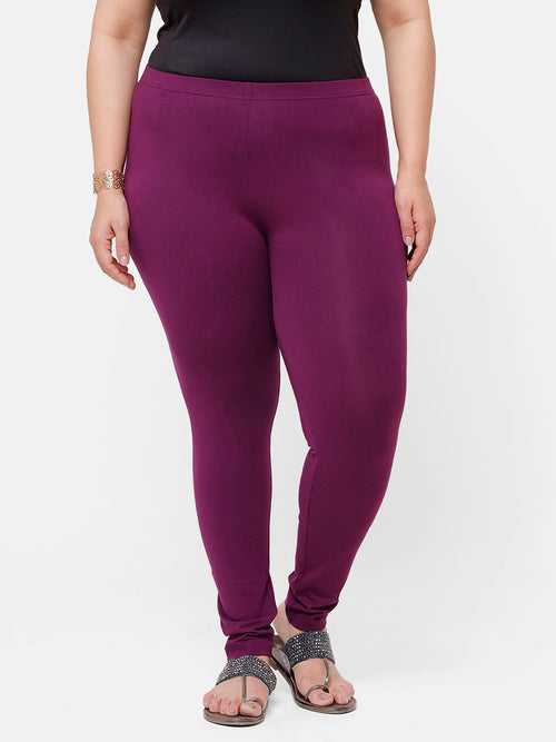 Ladies Plus Size Ankle Length Leggings Dark Purple Solid Cotton