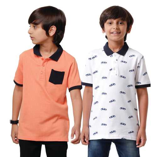 Pack of 2 Pipin Boys T-shirt Orange Melange & White