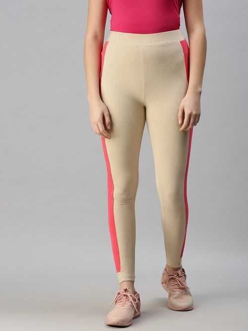 Ladies Ankle Length Leggings Solid Cotton Beige Melange