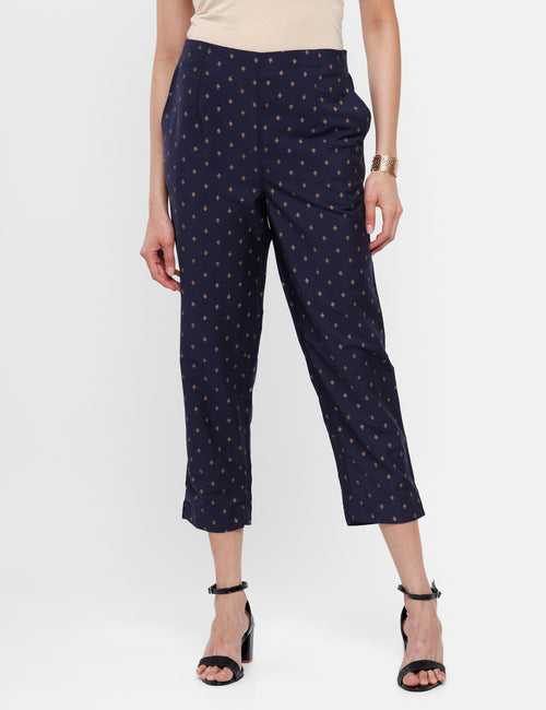 Ladies Printed Straight Pant Navy