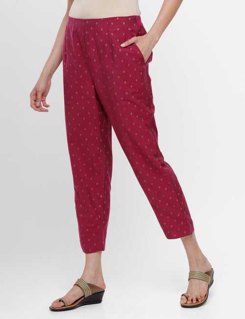 Ladies Printed Straight Pant Wine