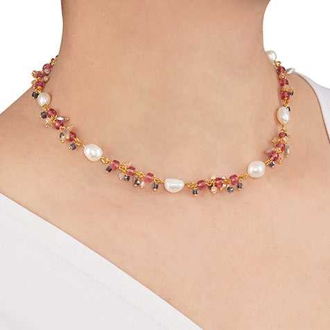 Delicate Ruby Red Chain with Freshwater Pearl Necklace