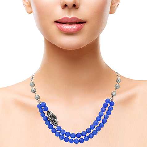Lustrous Shell Pearl and Blue Agate Necklace