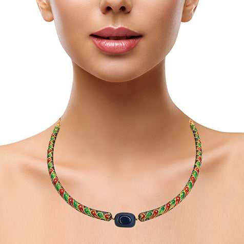 Royal Meenakari Hasli with Natural Blue Agate Stone Necklace