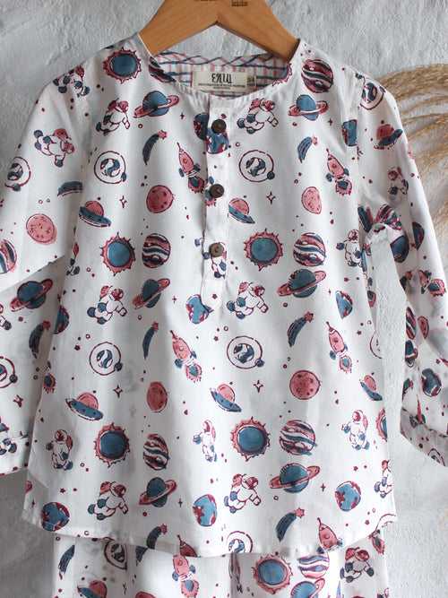 Unisex Kids Pajama - Space in White