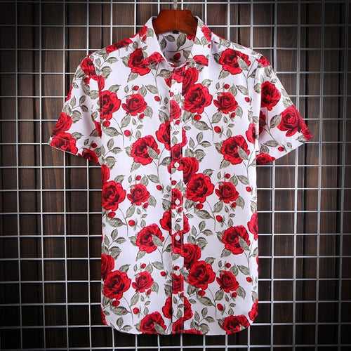 Agent franchise wholesale 2023 floral shirt plus size men's shirt beach polyester cotton shirt short sleeve M-7XL size flat