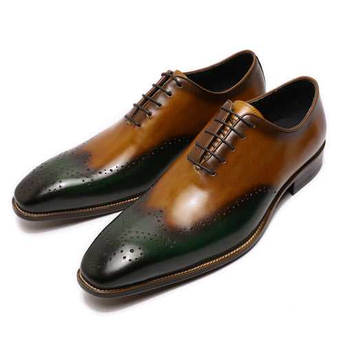 European and American Brogue Men's Shoes Handmade Leather Shoes Men's Hollow-out Spliced Oxford Shoes Business Formal Wear Shoes Customization
